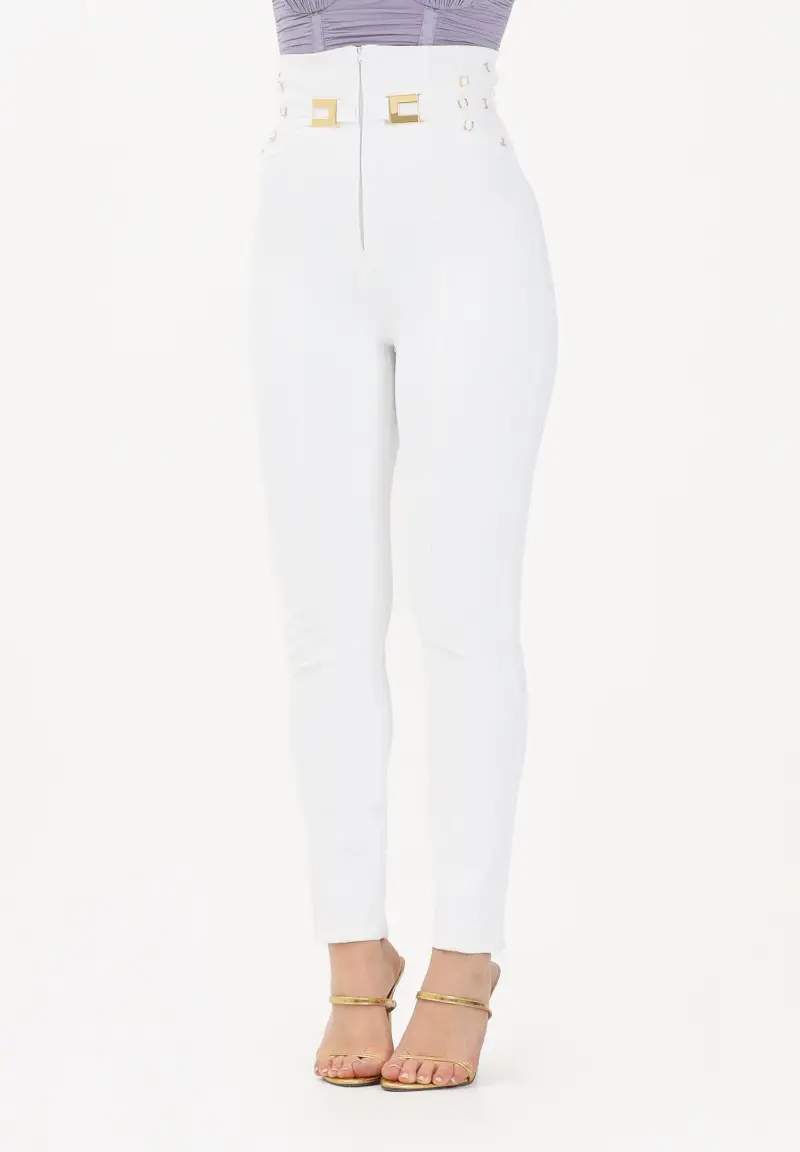 Pantalone elegante avorio da donna con elastici