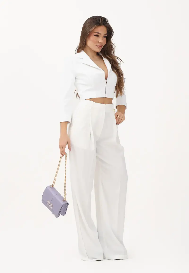 Pantalone elegante avorio da donna con logo charm miniatura 2