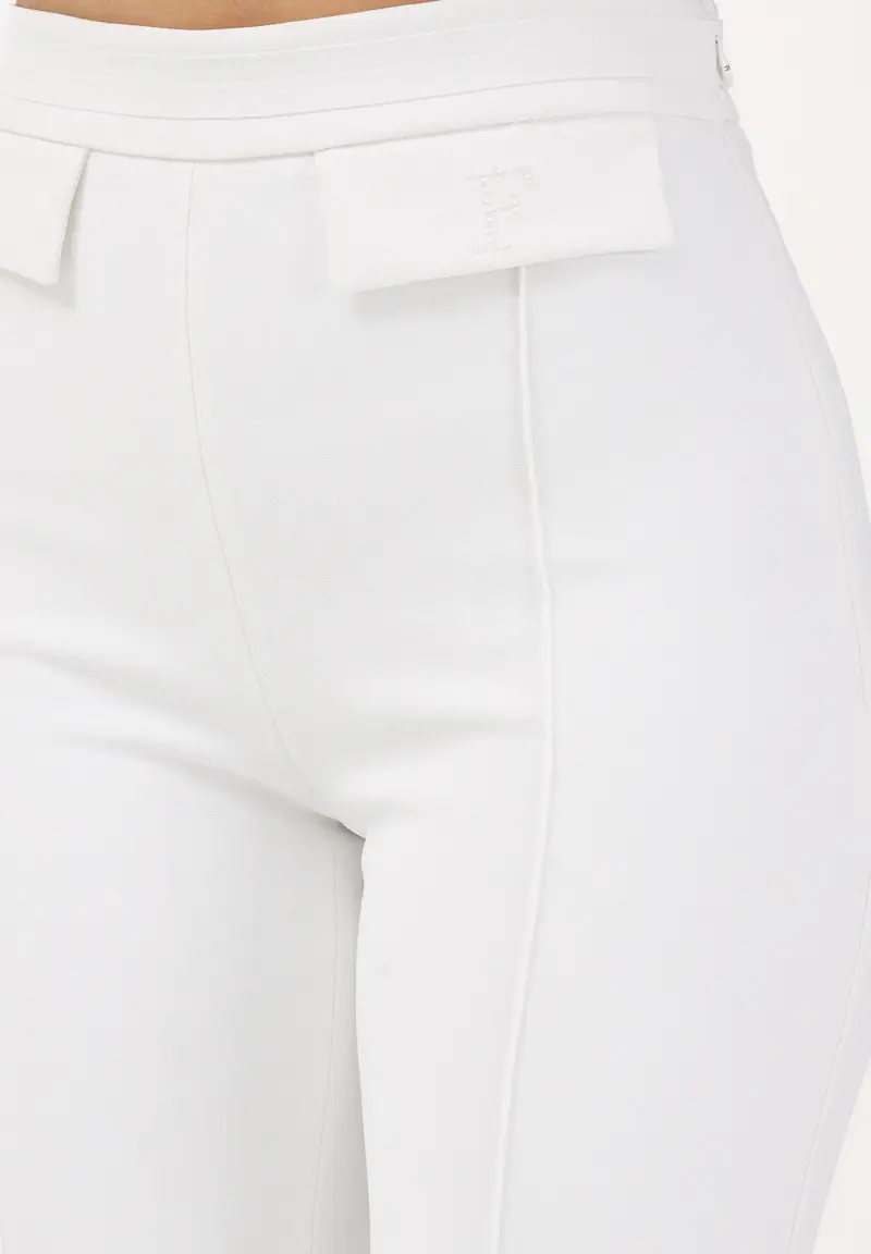 Pantalone elegante avorio da donna con logo ricamato miniatura 3