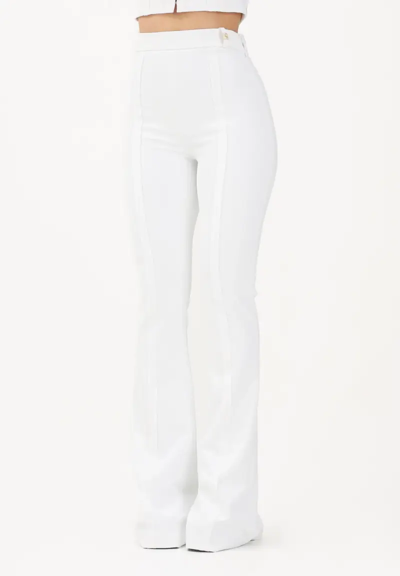 Pantalone elegante avorio da donna in doppio crêpe stretch