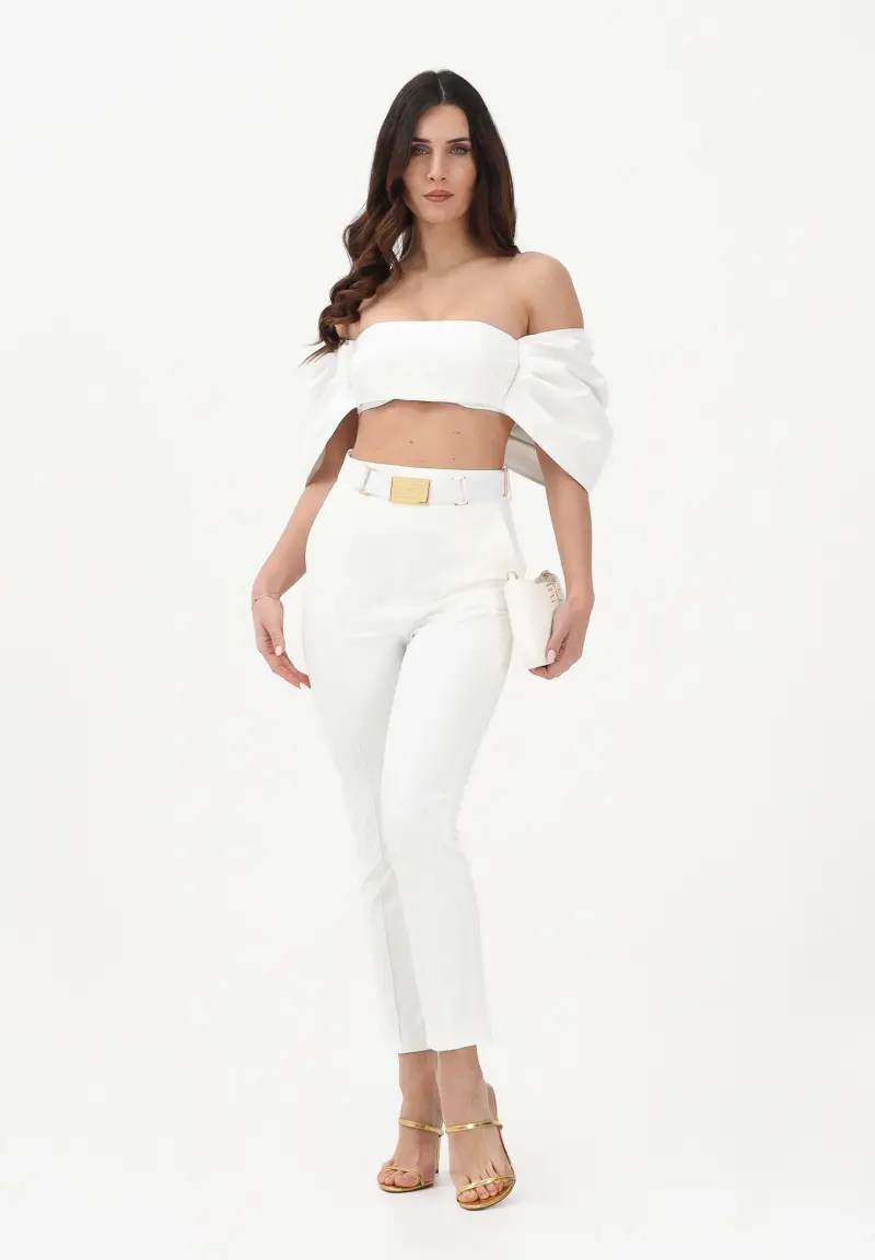 Pantalone elegante bianco da donna con cintura miniatura 2