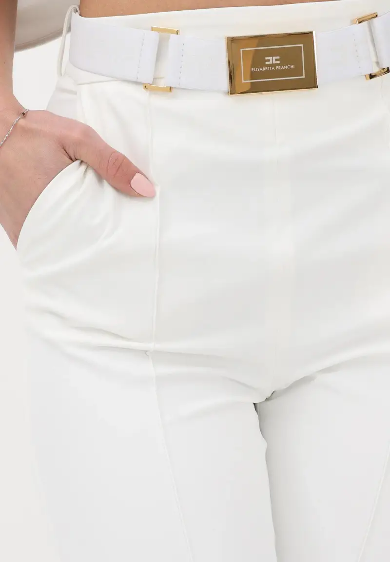 Pantalone elegante bianco da donna con cintura miniatura 3