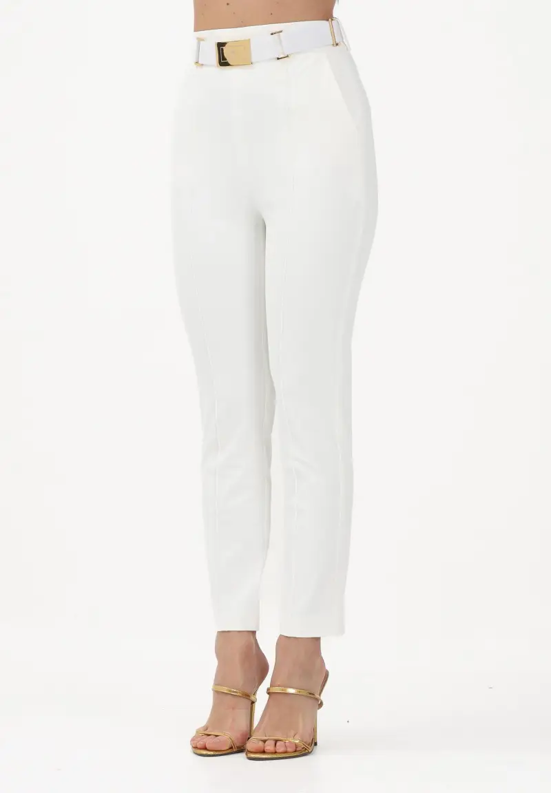 Pantalone elegante bianco da donna con cintura