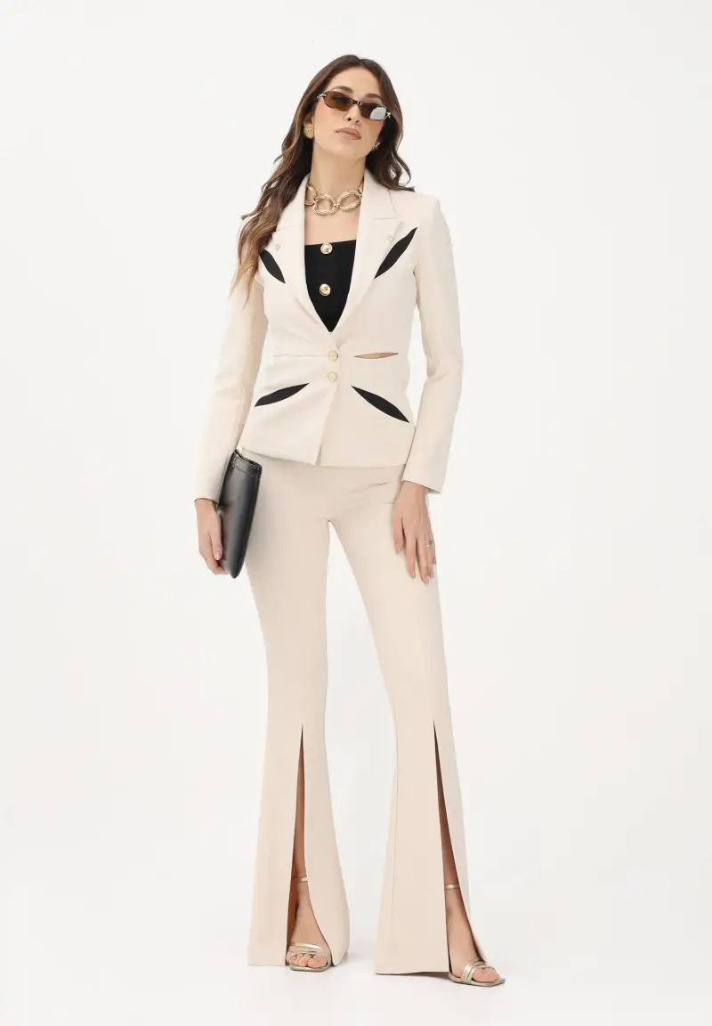 Pantalone elegante burro da donna con cut-out e spacchi miniatura 2