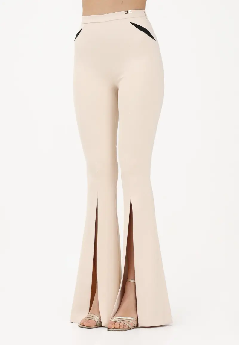 Pantalone elegante burro da donna con cut-out e spacchi