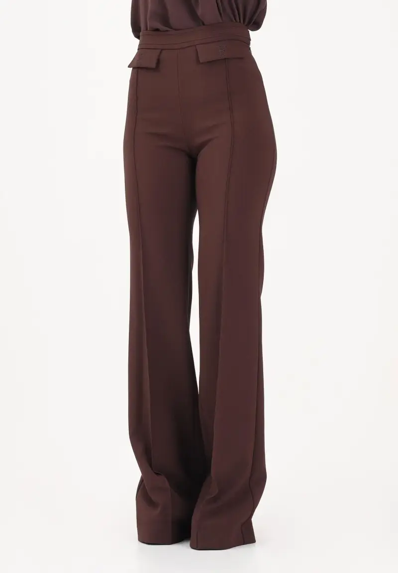 Pantalone elegante cacao da donna con logo ricamato