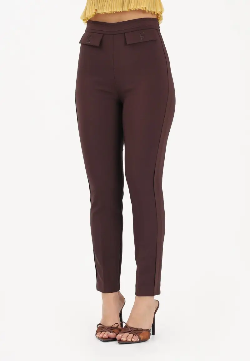 Pantalone elegante cacao da donna con logo ricamato