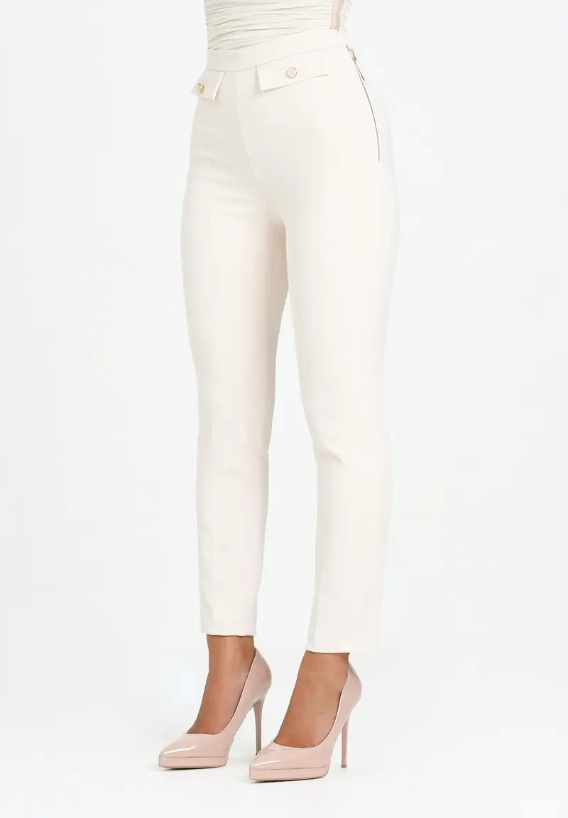 ELISABETTA FRANCHI Pantalone elegante color latte da donna in doppio crêpe