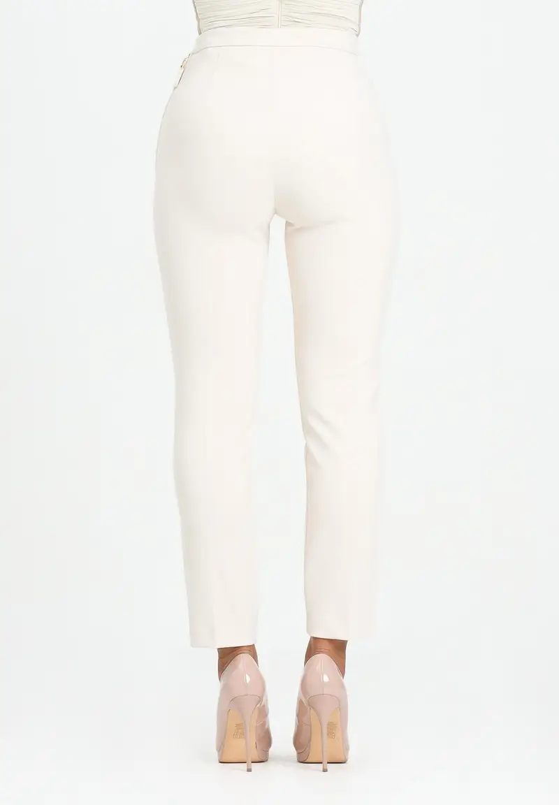 ELISABETTA FRANCHI Pantalone elegante color latte da donna in doppio crêpe miniatura 3