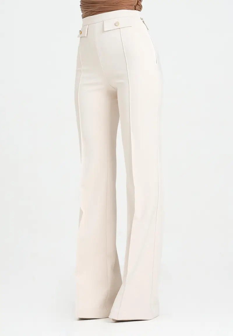 ELISABETTA FRANCHI Pantalone elegante color latte da donna in doppio crêpe