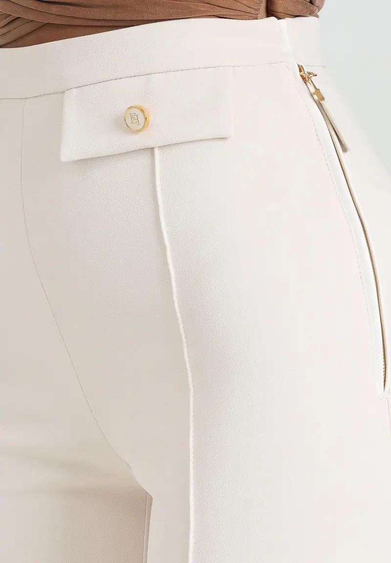 ELISABETTA FRANCHI Pantalone elegante color latte da donna in doppio crêpe miniatura 2