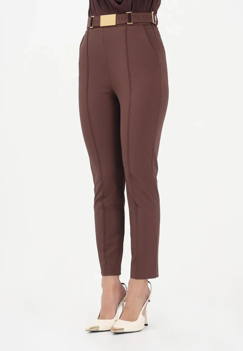 Pantalone elegante marrone da donna con cintura