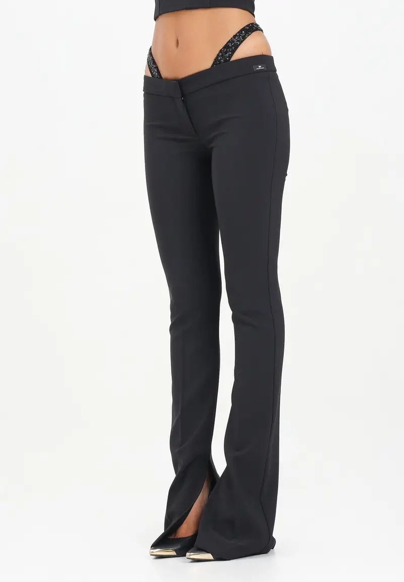 Pantalone elegante nero da donna con cristalli