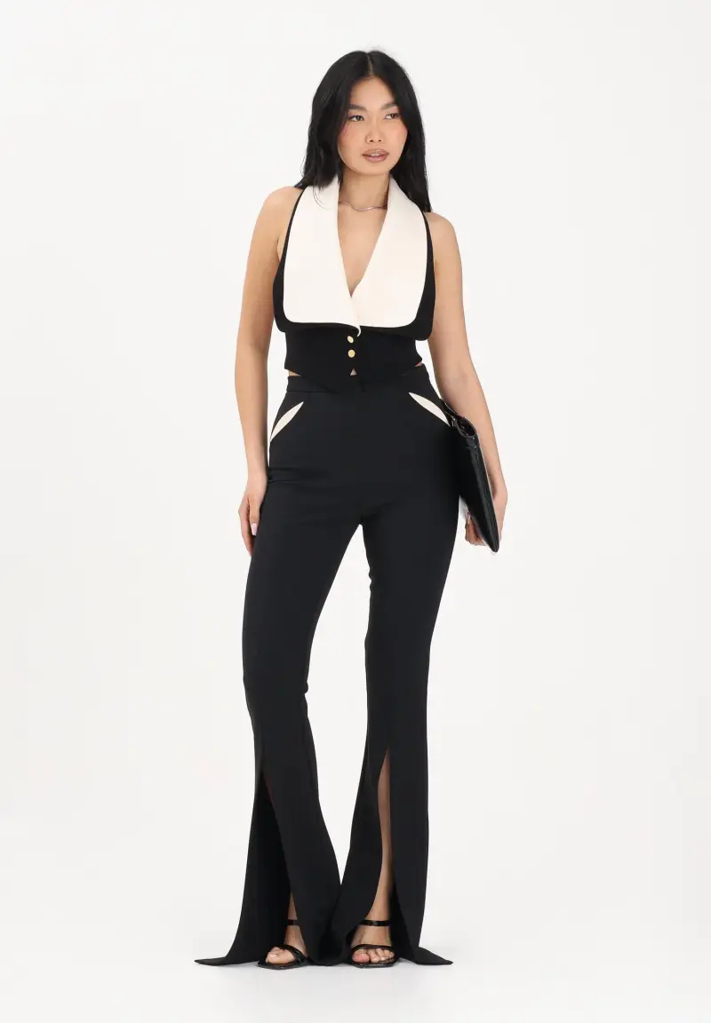 Pantalone elegante nero da donna con cut-out e spacchi miniatura 2