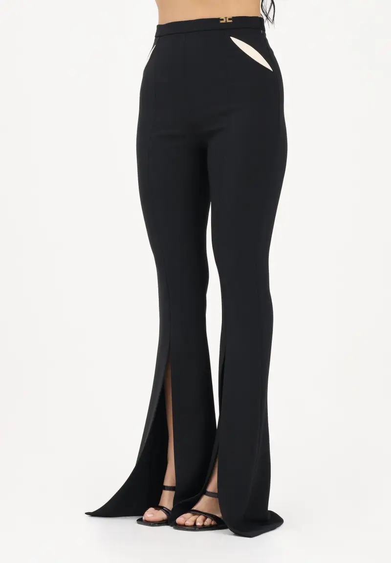Pantalone elegante nero da donna con cut-out e spacchi