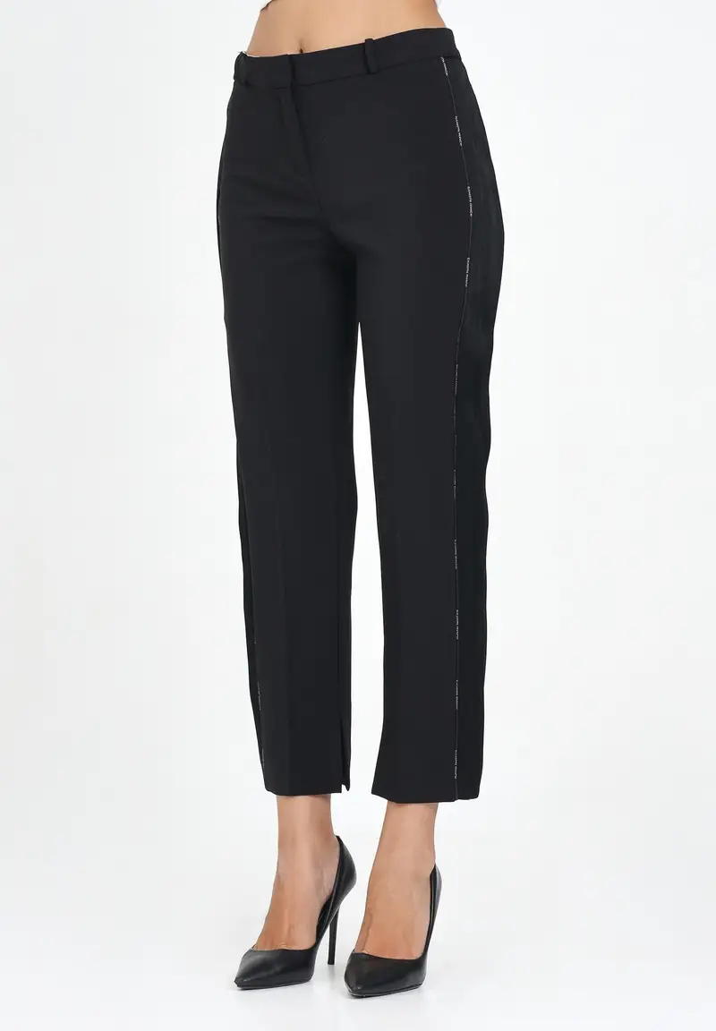 ELISABETTA FRANCHI Pantalone elegante nero da donna con dettagli smoking