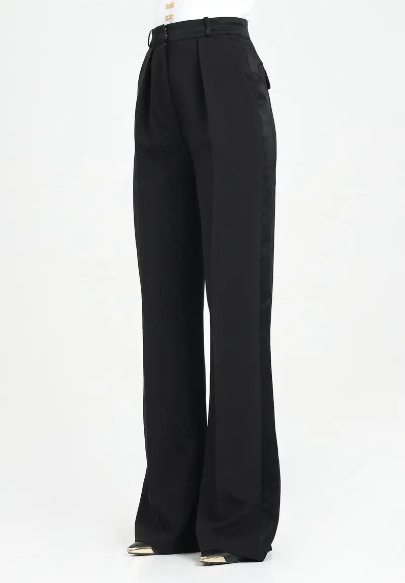 ELISABETTA FRANCHI Pantalone elegante nero da donna con dettagli smoking