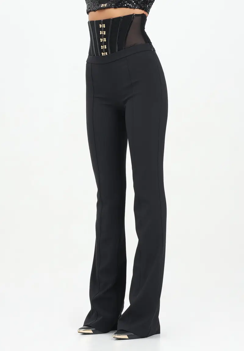 Pantalone elegante nero da donna con fermagli gioiello