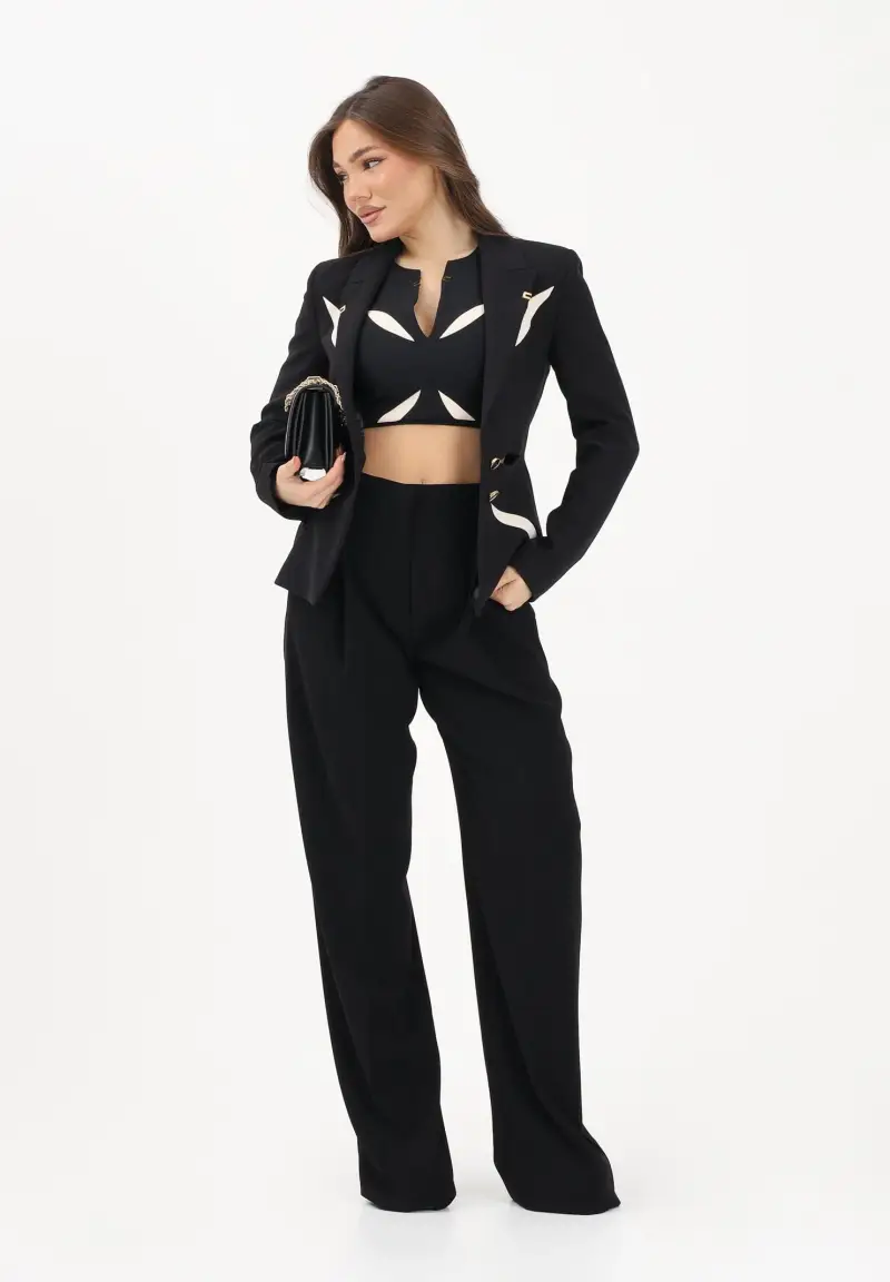 Pantalone elegante nero da donna con logo charm miniatura 2