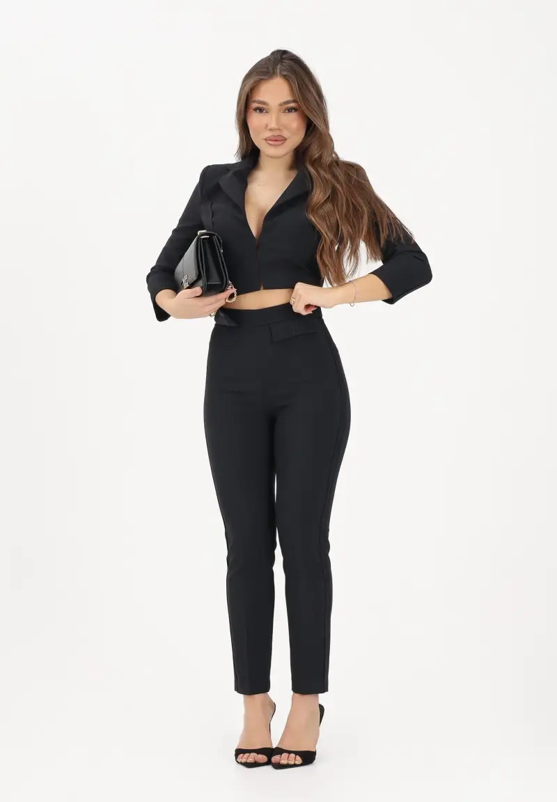 Pantalone elegante nero da donna con ricamo logo miniatura 2