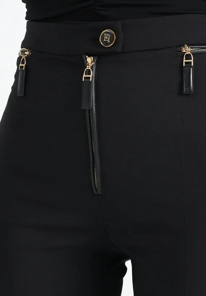 ELISABETTA FRANCHI Pantalone elegante nero da donna in doppio crêpe miniatura 2