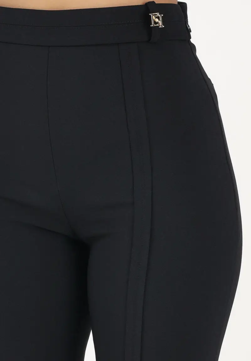Pantalone elegante nero da donna in doppio crêpe stretch miniatura 3