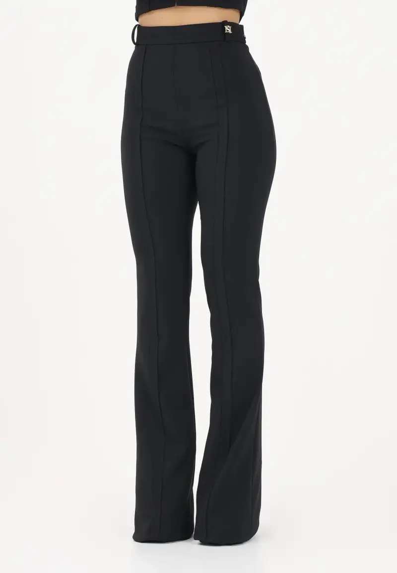 Pantalone elegante nero da donna in doppio crêpe stretch