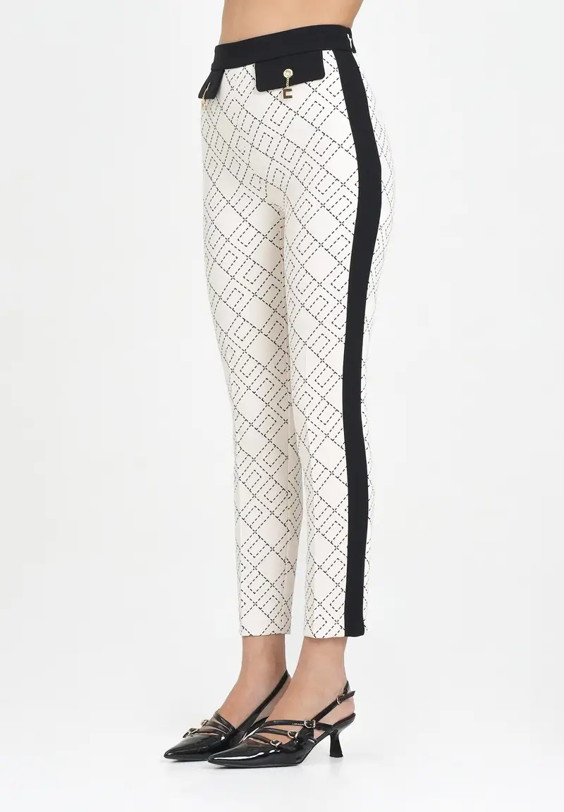 ELISABETTA FRANCHI Pantalone elegante panna da donna con stampa