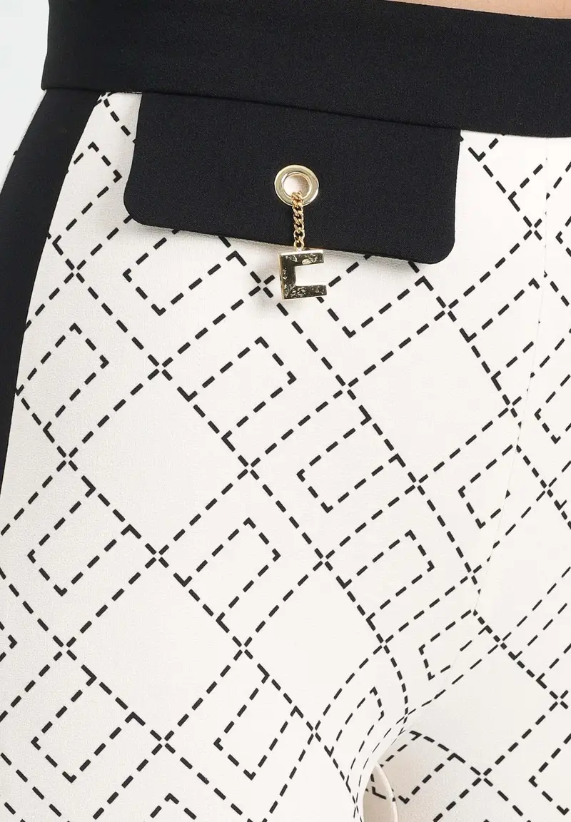 ELISABETTA FRANCHI Pantalone elegante panna da donna con stampa miniatura 2