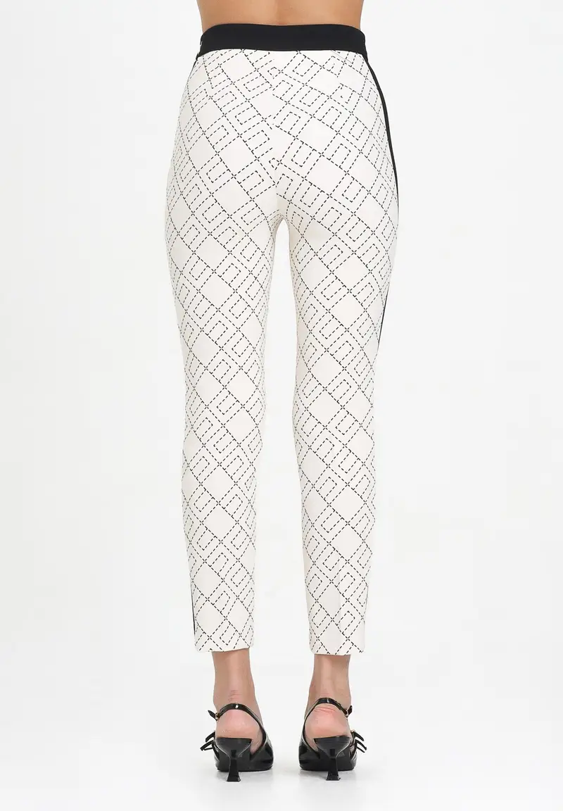 ELISABETTA FRANCHI Pantalone elegante panna da donna con stampa miniatura 3