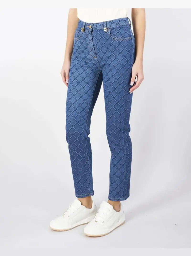 Elisabetta Franchi pantalone in denim donna regular logo all over miniatura 3