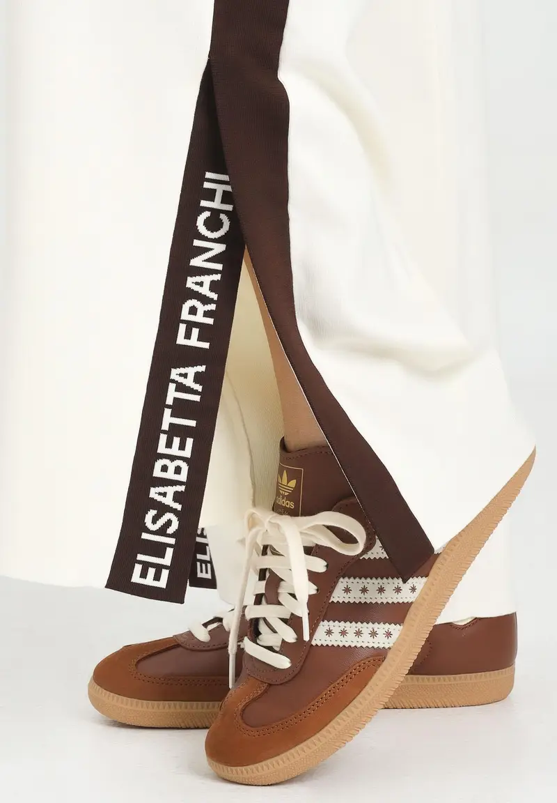 ELISABETTA FRANCHI Pantalone in maglia panna da donna con bande lucide miniatura 2