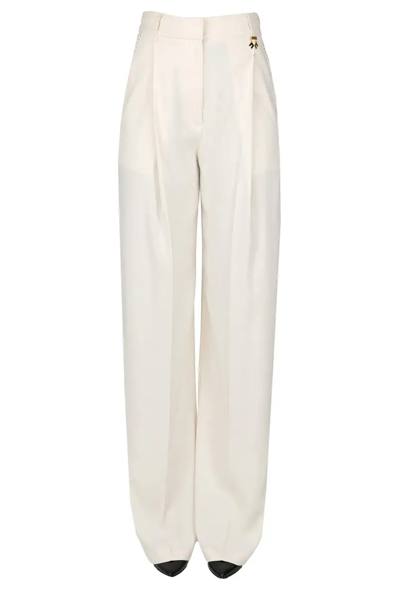 Pantaloni a palazzo in crepè Panna