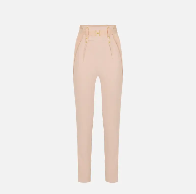 Pantaloni bustier in crêpe leggero e raso