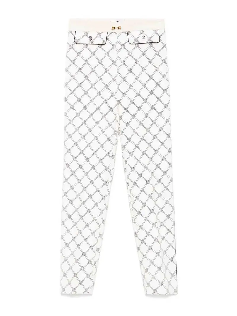 Pantaloni In Crpe Con Stampa Bianco