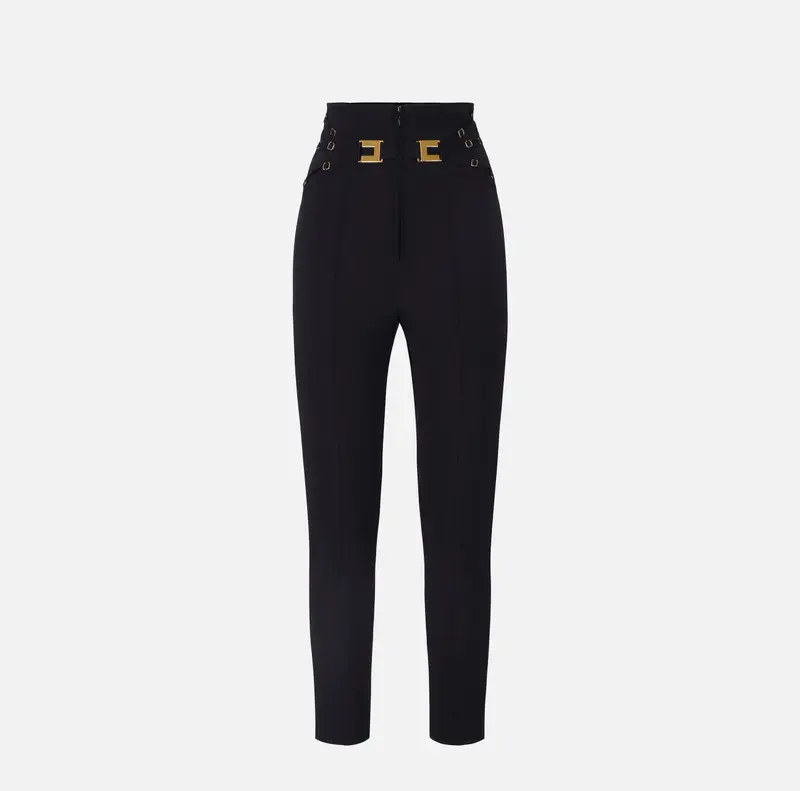 Pantaloni in doppio crêpe stretch con elastici