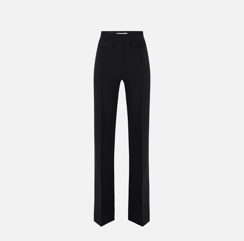 Pantaloni in doppio crêpe stretch con logo ricamato