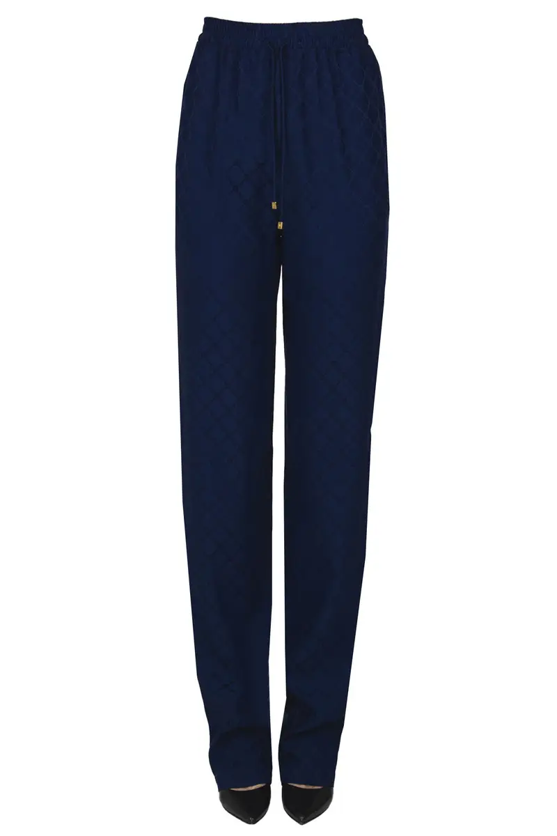 Pantaloni in satin stampa logo Blu Marino
