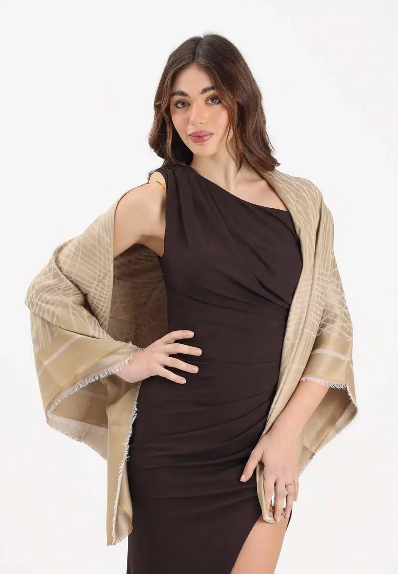 Pashmina beige da donna con lurex miniatura 3