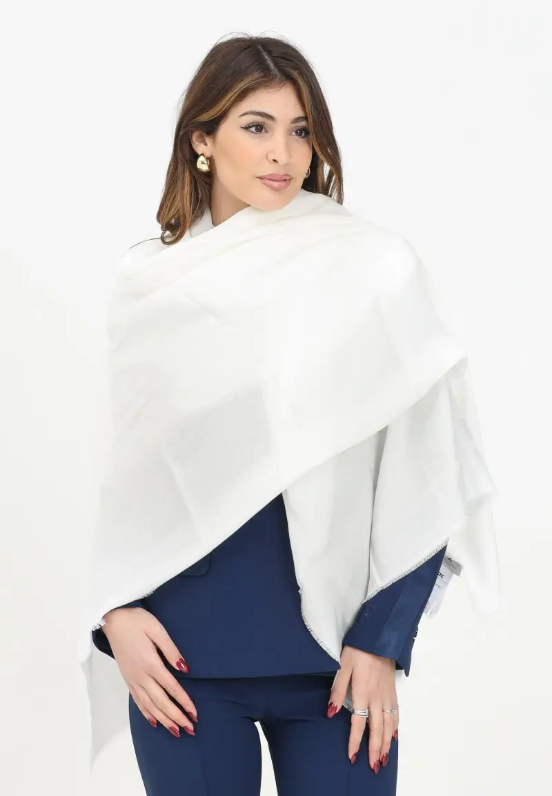 Pashmina bianca da donna con lavorazione jacquard a rombi miniatura 3