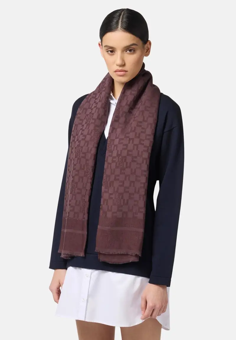 ELISABETTA FRANCHI Pashmina bordeuax da donna caratterizzata dal pattern all-over con logo miniatura 2