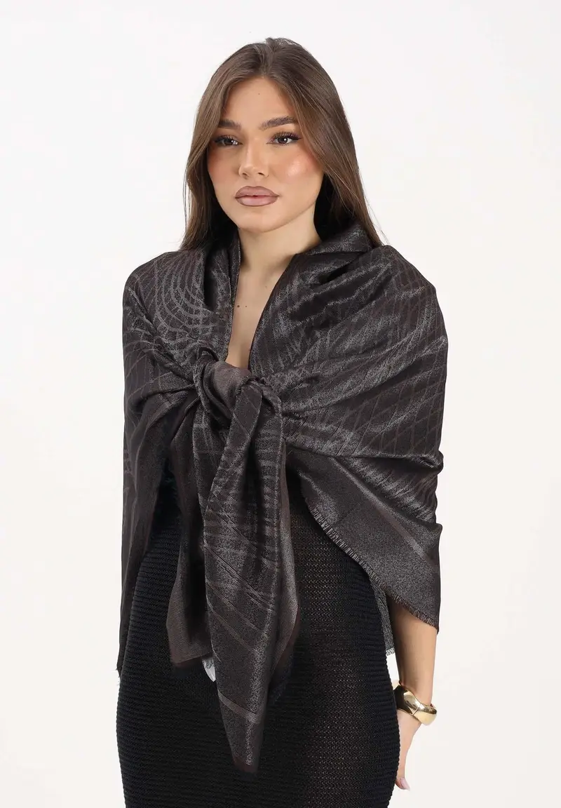 Pashmina cacao da donna con lurex miniatura 3