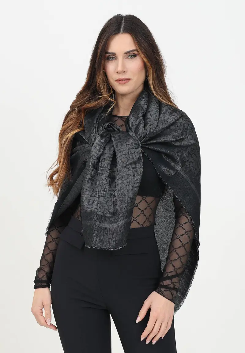 ELISABETTA FRANCHI Pashmina in viscosa e Lurex nera da donna con lavorazione jacquard miniatura 2