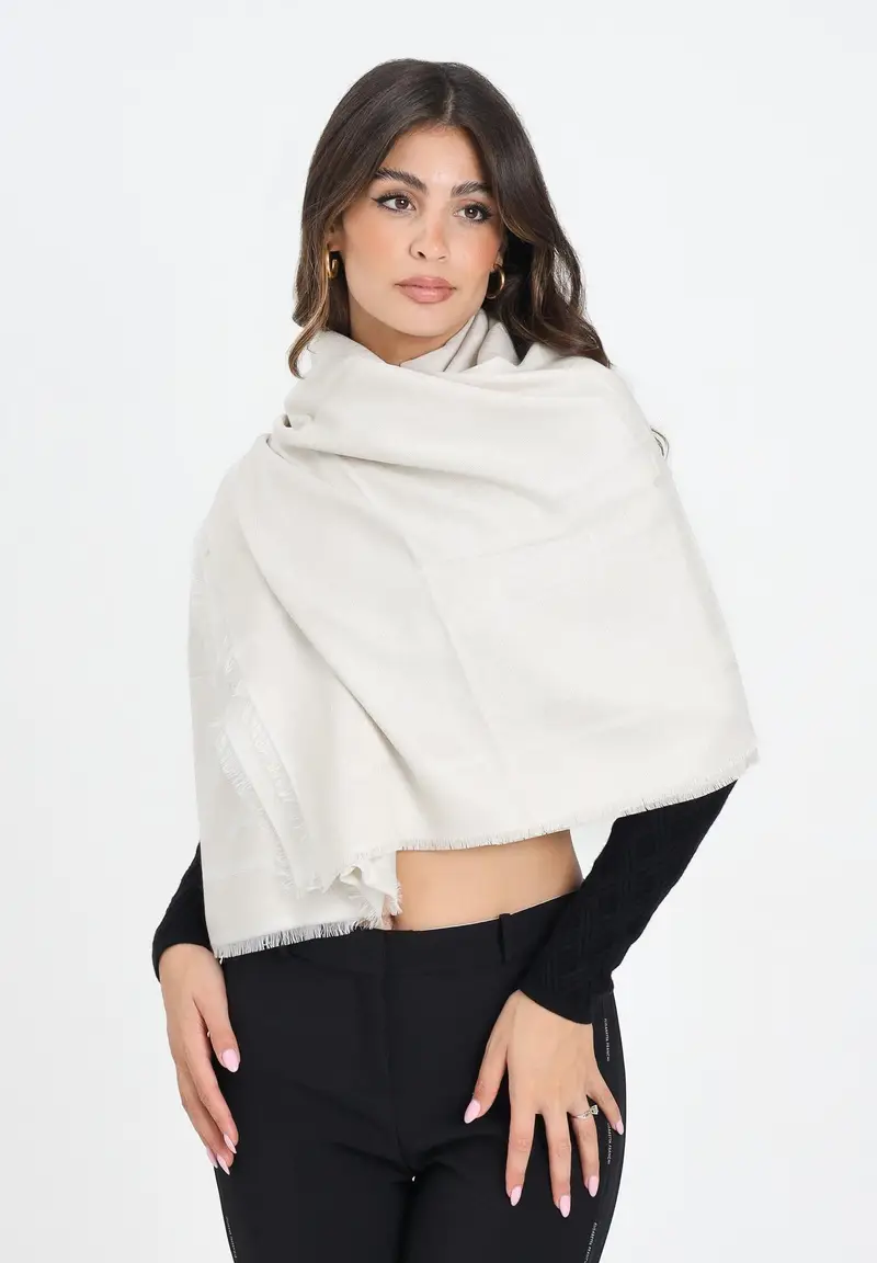 ELISABETTA FRANCHI Pashmina latte da donna con logo miniatura 2