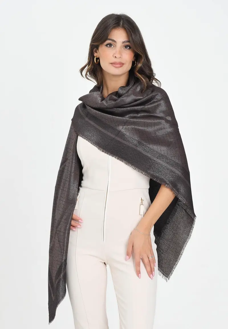 ELISABETTA FRANCHI Pashmina marrone da donna con logo miniatura 2