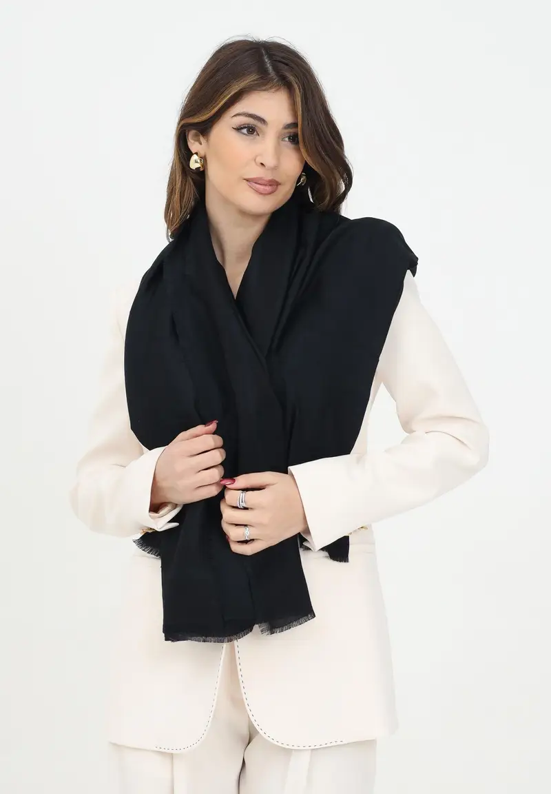 ELISABETTA FRANCHI Pashmina nera da donna con lavorazione jacquard a rombi miniatura 2