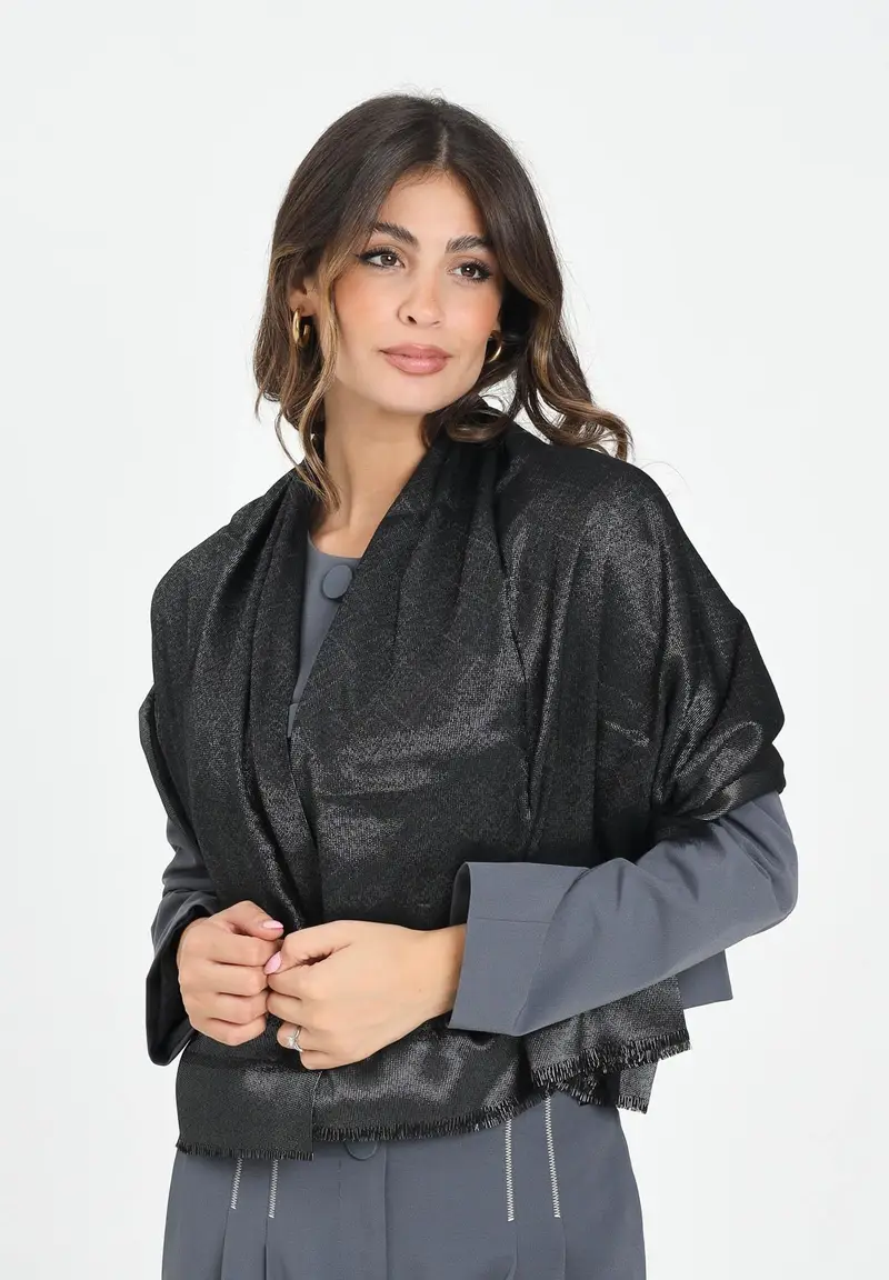 ELISABETTA FRANCHI Pashmina nera da donna con logo miniatura 2