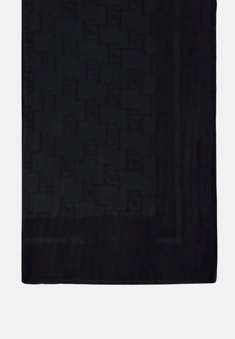 ELISABETTA FRANCHI Pashmina nera da donna con un elegante motivo jacquard del logo miniatura 2