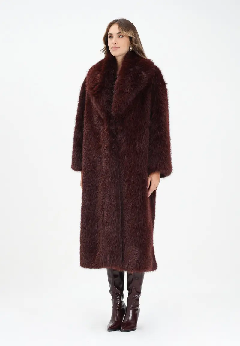 Pelliccia lunga bordeaux da donna