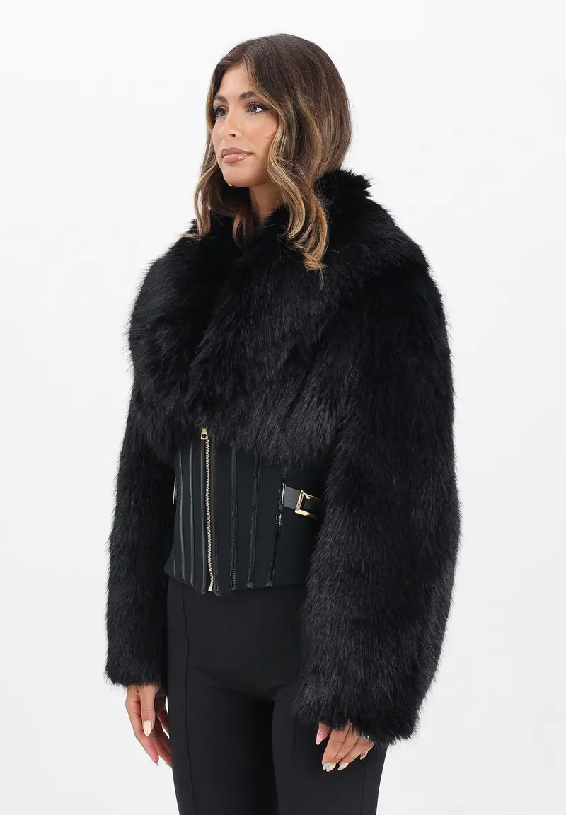 Pelliccia nera da donna con bustier